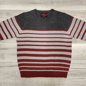 Yoki Men's Knit Sweater - Charcoal/Red/Heather Grey Colorblock - Size L